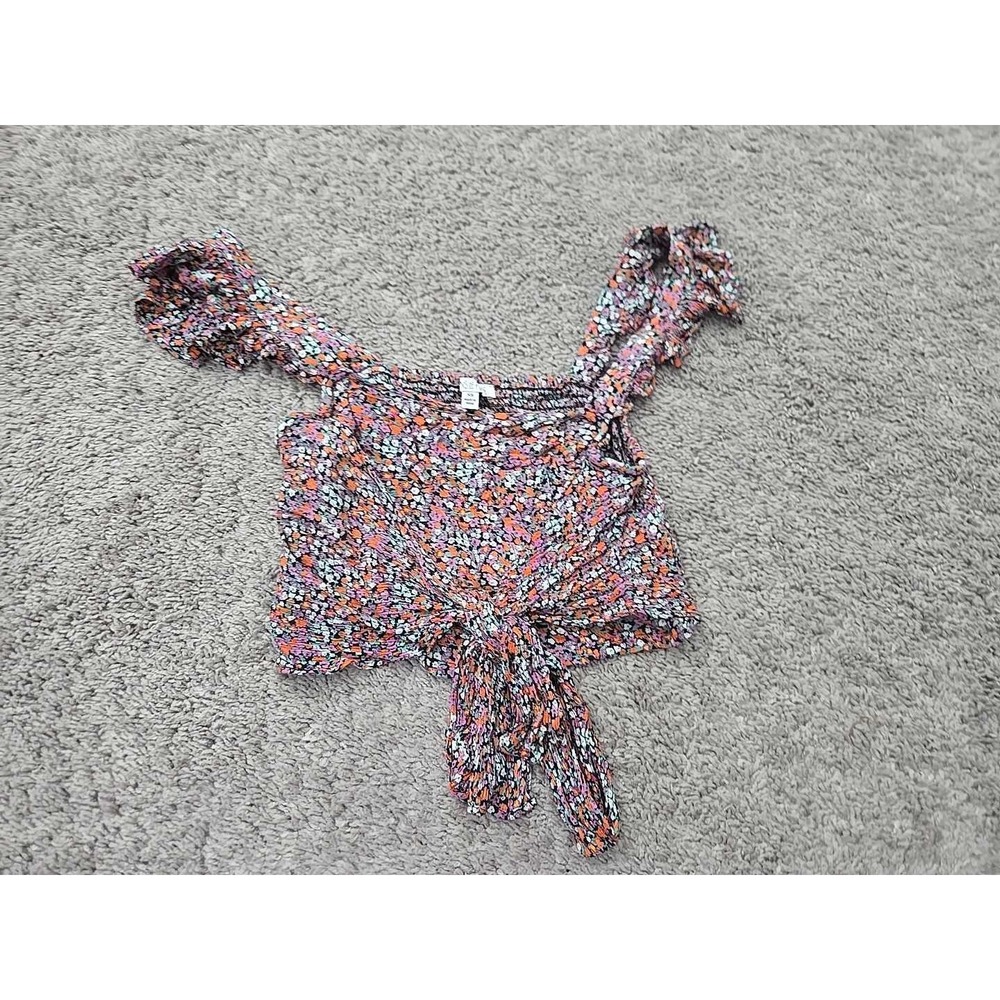 Patrons of Peace Crop Top Womens XS Ditsy Floral Ruffle Tie Front Smoked Boho